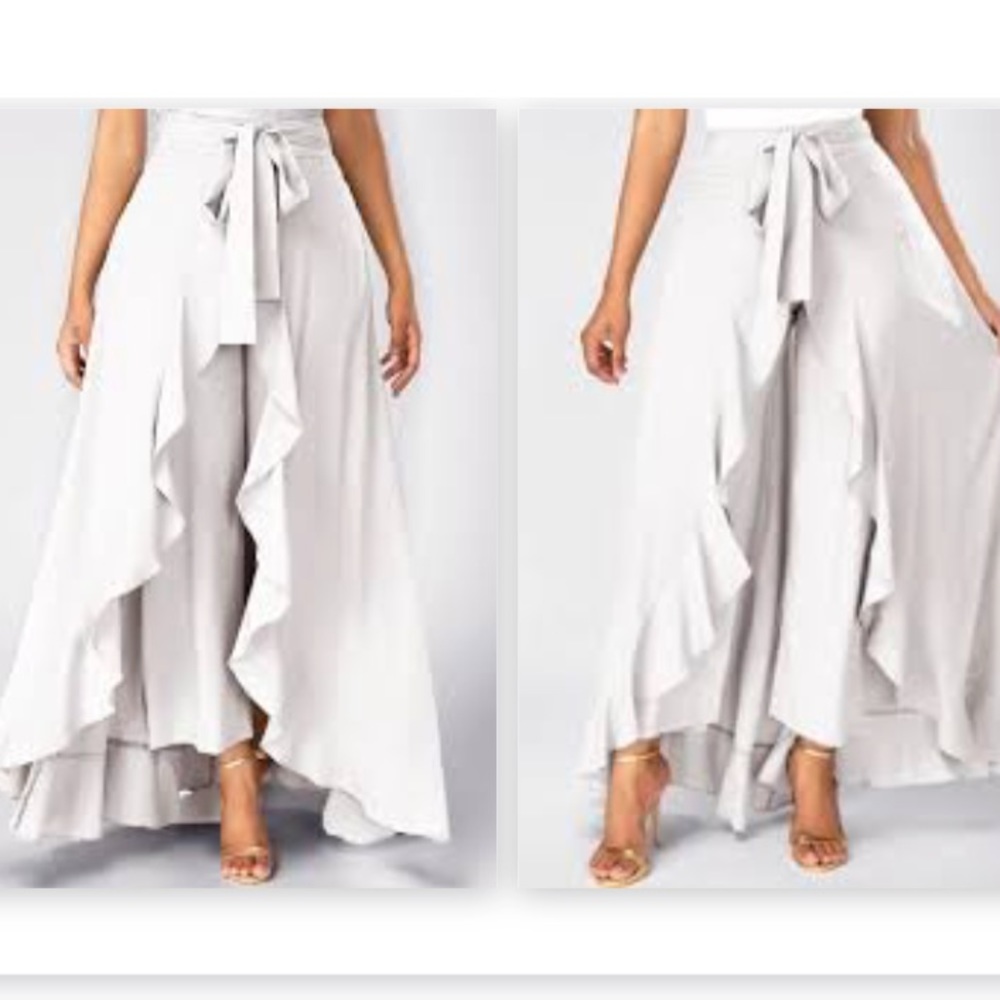NWT Overlay Zipper Side Tie Waist White Pants